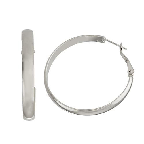 Rhodium Plated Flat Tube Hoop Earrings