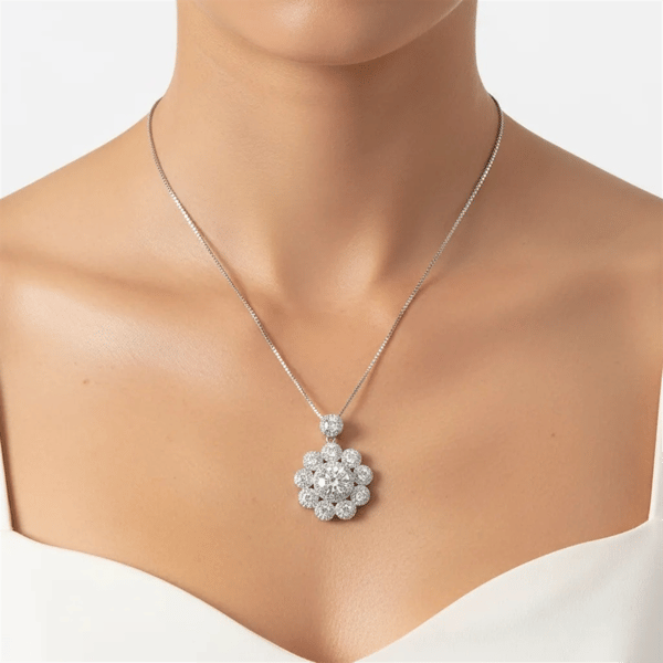 Saffron 6ctw. Moissanite Diamond Floral Halo Pendant Necklace