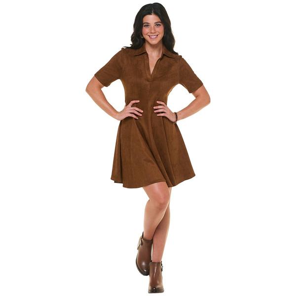 Womens Emma & Michele Short Sleeve Split Neck Suede A-Line Dress - image 