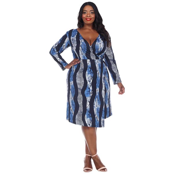 Plus Size White Mark Blue Snake Wrap Dress - image 