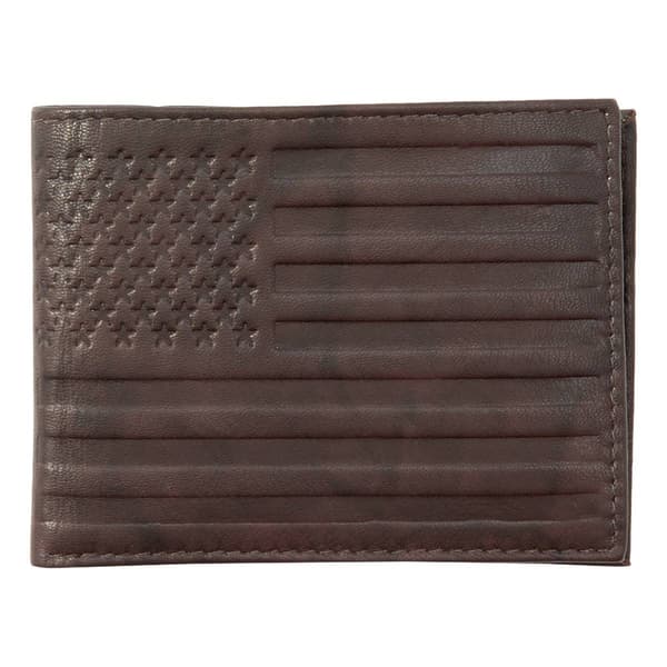 Mens Stone Mountain Embossed American Flag Bifold Wallet - Brown