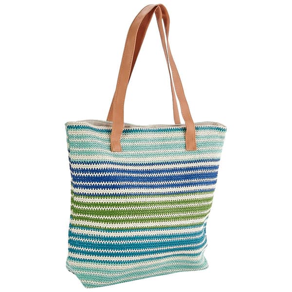 Renshun Striped Straw Tote - Green/Blue