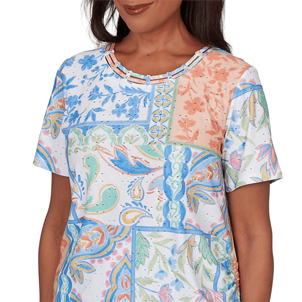 Womens Alfred Dunner Caribbean Blues Patchwork Paisley Blouse