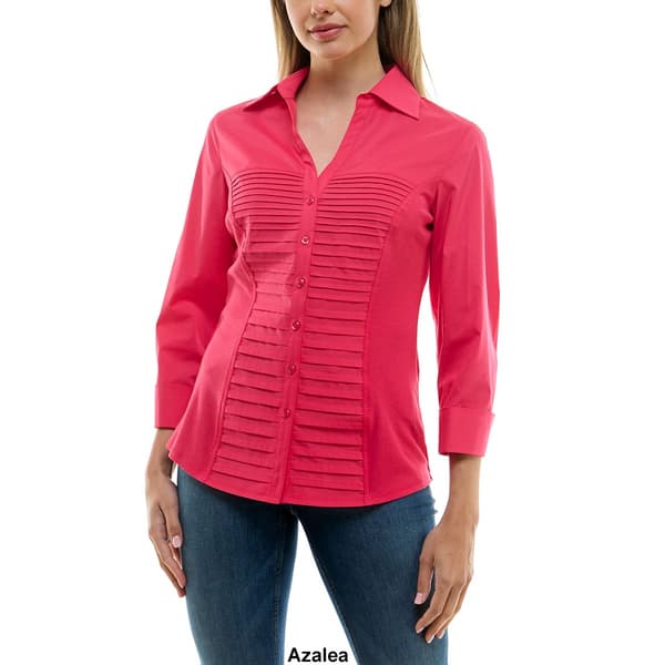 Womens Zac &amp; Rachel 3/4 Sleeve Rib Inserts Casual Button Down