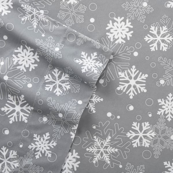 Micro Flannel® Snowflakes Grey Printed Deep-Pocket Sheet Set