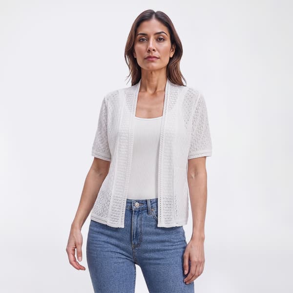Womens Perceptions Short Sleeve Solid Novelty Stitch Shrug - image 