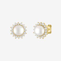 Gemstone Classics(tm) Gold Over Silver Pearl Halo Stud Earrings
