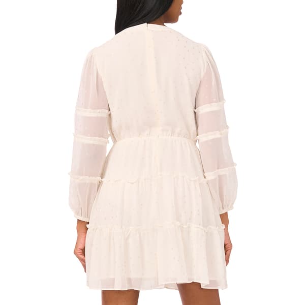 Womens MSK Long Sleeve Ruffle Trim V Neck Foil A-Line Dress