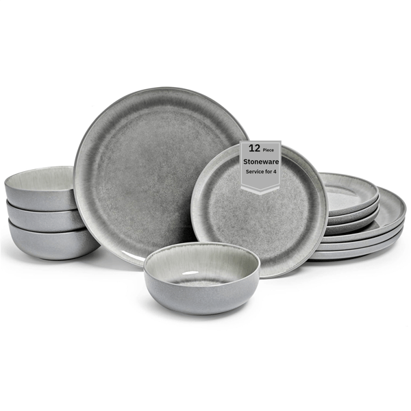 Sango Asher 12pc. Grey Dinnerware Set with Reactive Glaze