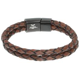 Mens Lynx Stainless Steel & Braided Brown Leather Bracelet