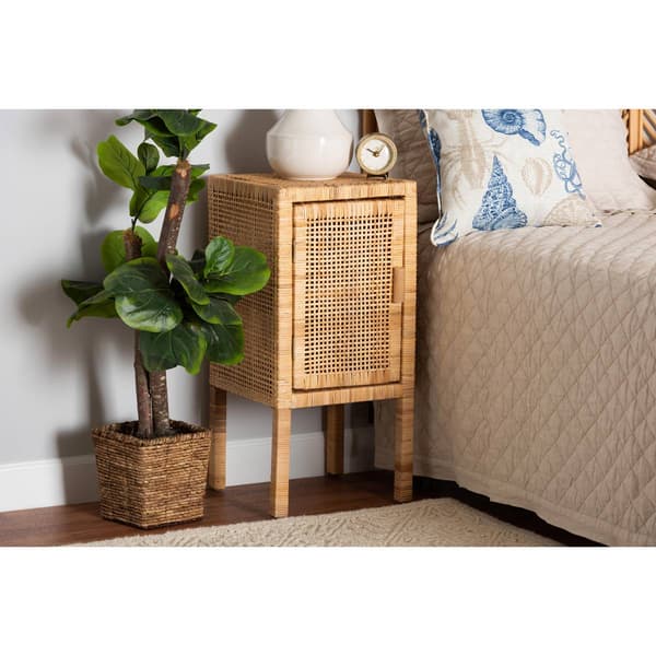 Baxton Studio Vivan Bohemian Natural Rattan 1-Door Nightstand