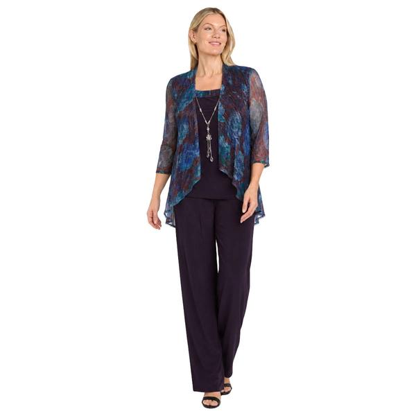 Petite R&M Richards 3/4 Sleeve Floral Jacket Solid Pant Set