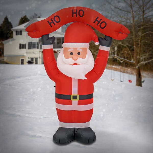 National Tree 7ft. Inflatable Blow Up Santa w/ 3 White LED Lights