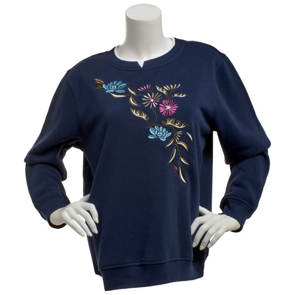 Plus Size Hasting & Smith Falling Floral Leaf Fleece Sweatshirt - image 