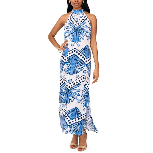 Womens MSK Sleeveless Challis Halter Neck Midi Dress