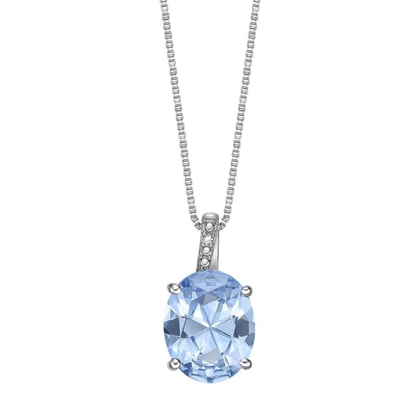 Gemminded 10x8 Oval Aquamarine & 0.005ctw. Diamond Pendant