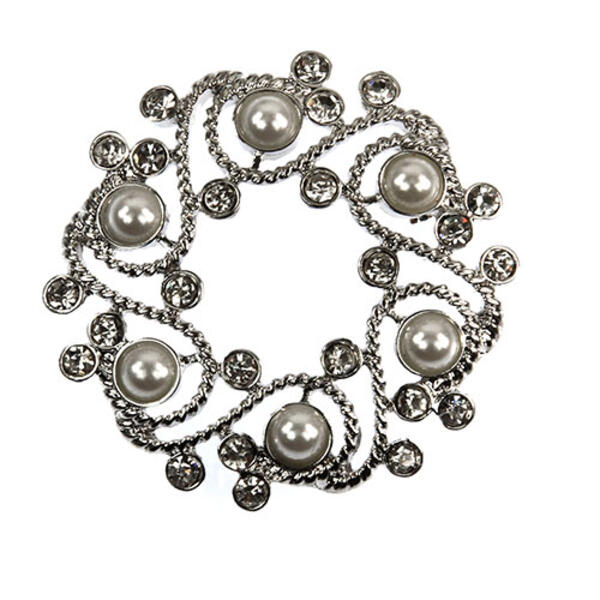Napier Silver-Tone & Pearl Wreath Pin - image 