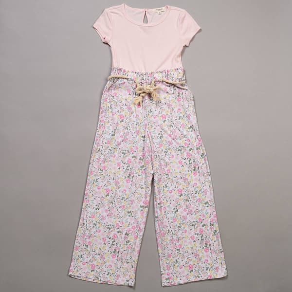 Girls (7-16) No Comment Short Sleeve Floral Paperbag Jumpsuit - image 
