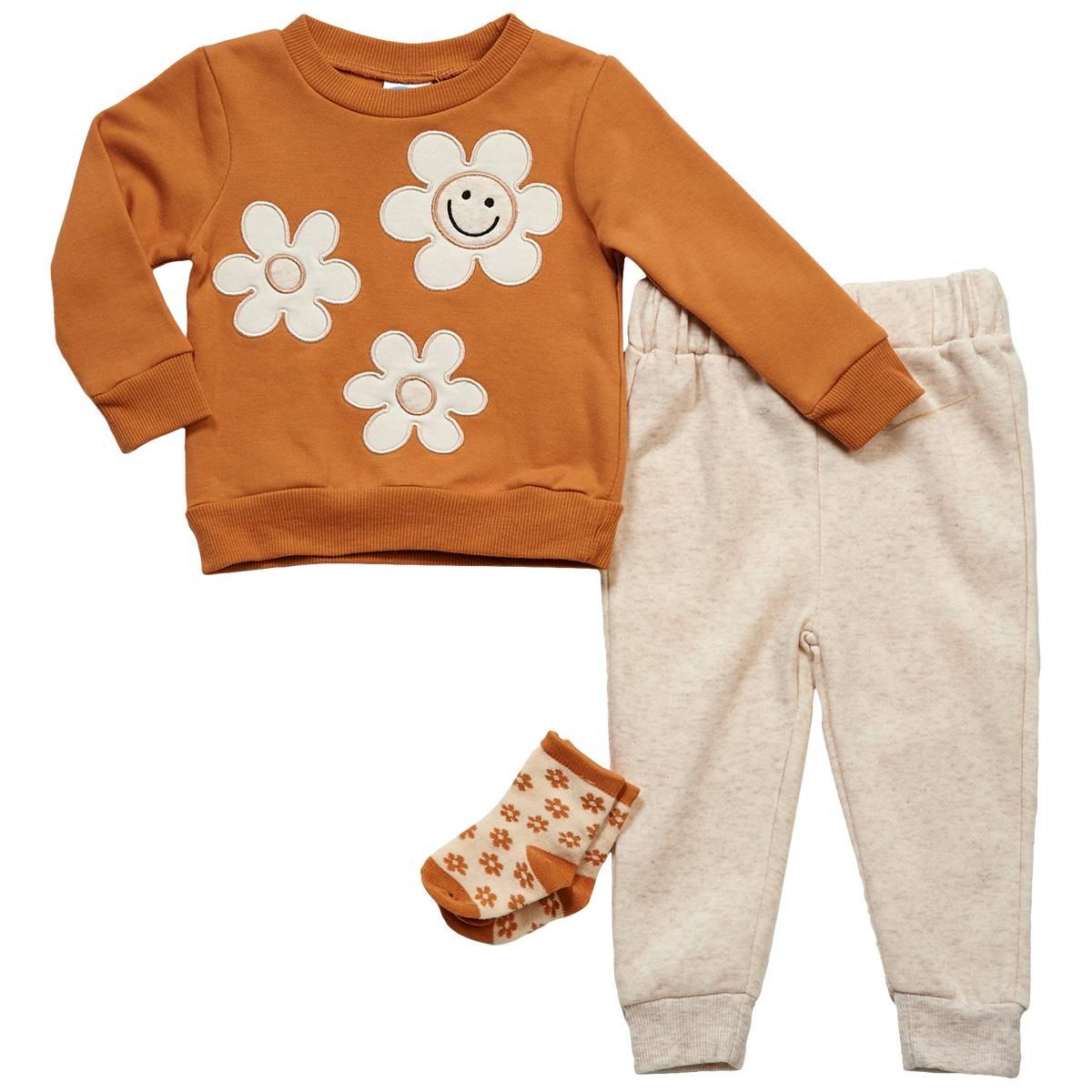 Baby Girl (NB-9M) bon bebe Daisy Sweatshirt Set with Socks