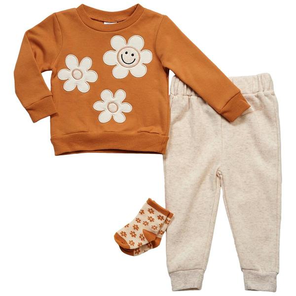 Baby Girl (NB-9M) bon bebe Daisy Sweatshirt Set with Socks - image 