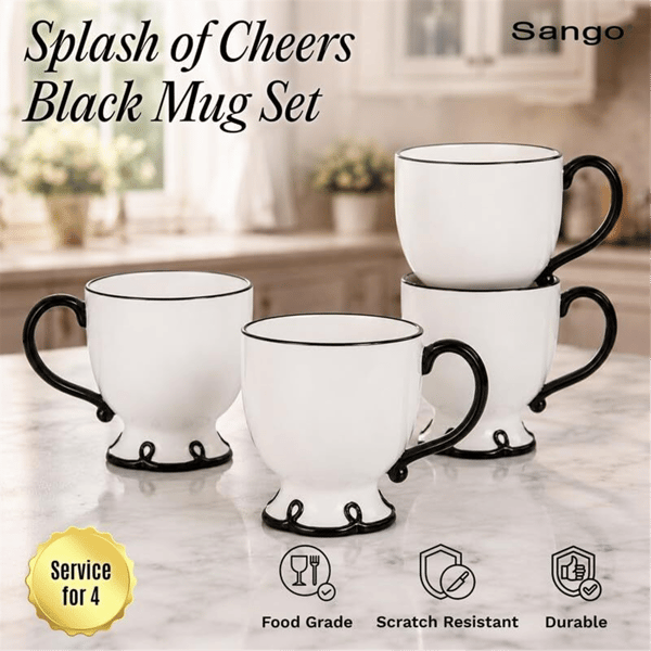 Sango Splash of Cheers Black & White Coffee Mugs - Set of 14