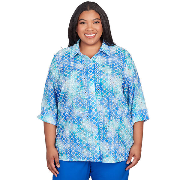 Plus Size Alfred Dunner Tradewinds Eyelet Tie Dye Top - image 