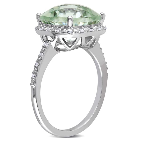 Gemstones Classics&#8482; 10kt. White Gold Green Amethyst Halo Ring