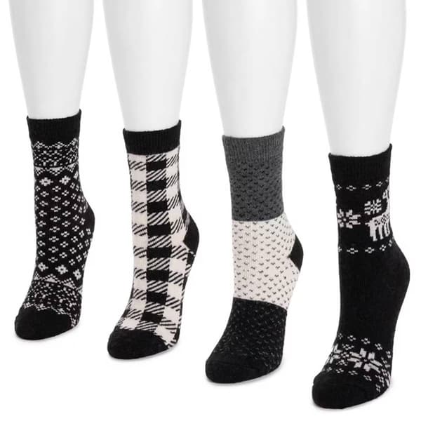 Womens Muk Luks 4pk Cozy Crew Socks - Black