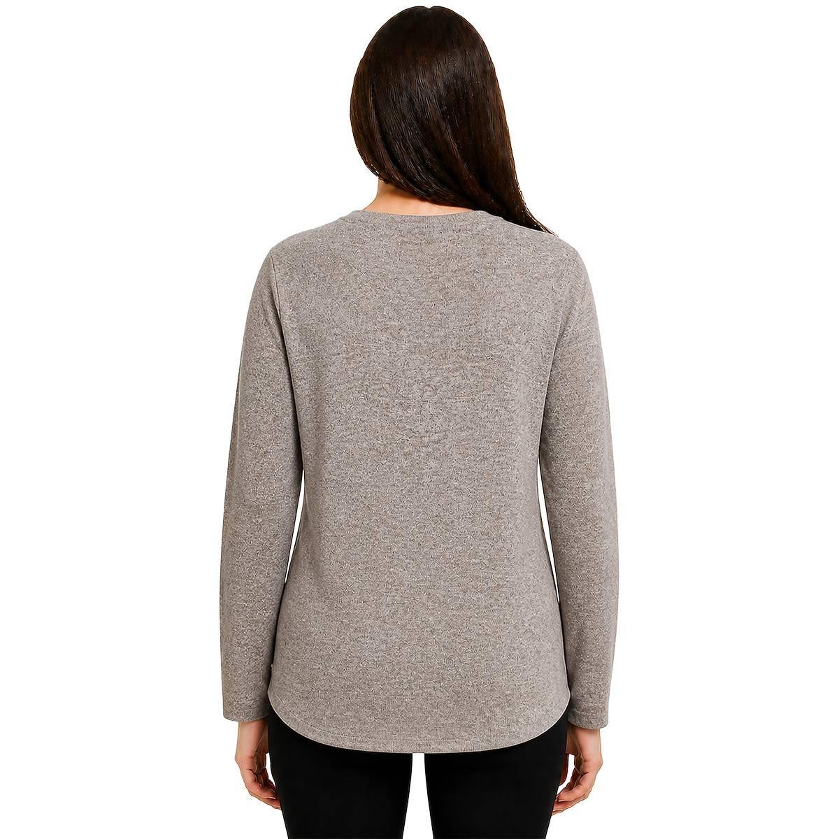 Womens Tru Self Long Sleeve Button Shoulder Coffee Patchwork Tee