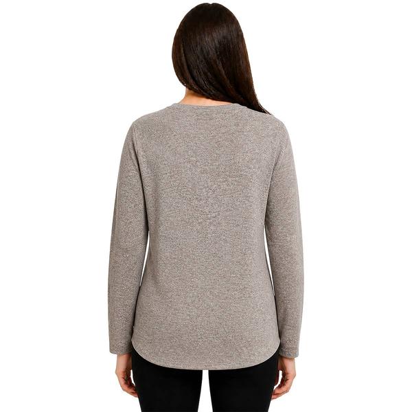 Womens Tru Self Long Sleeve Button Shoulder Coffee Patchwork Tee