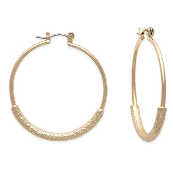 Freedom Gold-Tone Sand Dusted Bottoms Click-Top Hoop Earrings