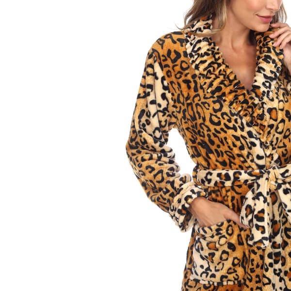 Womens White Mark Leopard Cozy Lounge Robe