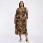 Plus Size Vivid Aura 3/4 Sleeve Feather Mesh Midi Dress - image 2