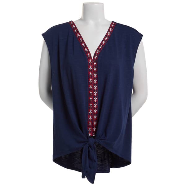 Womens French Laundry Solid Drop Shoulder Tie Front Blouse