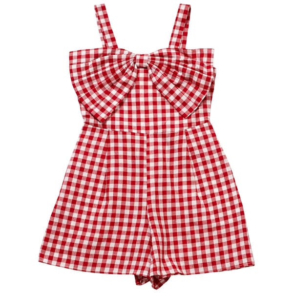 Girls (7-12) Rare Editions Sleeveless Bow Top Gingham Romper