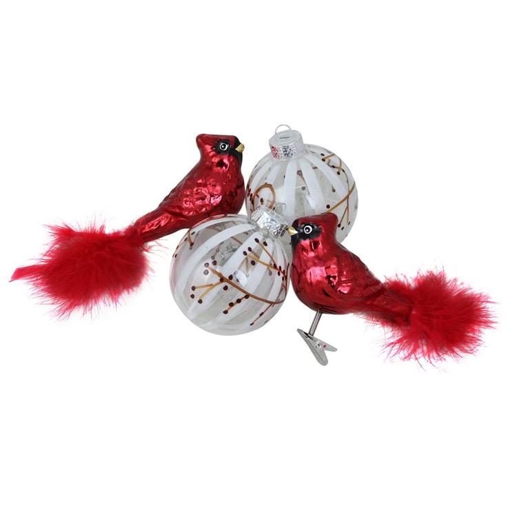 Northlight Seasonal 4pc. Glitter Cardinal Shaped Glass Ornaments