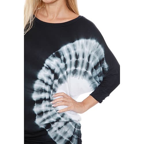Womens White Mark Banded Dolman Side Tie Dye Top