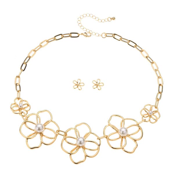 Ashley Cooper(tm) Metal Flower Statement Necklace & Earring Set - image 