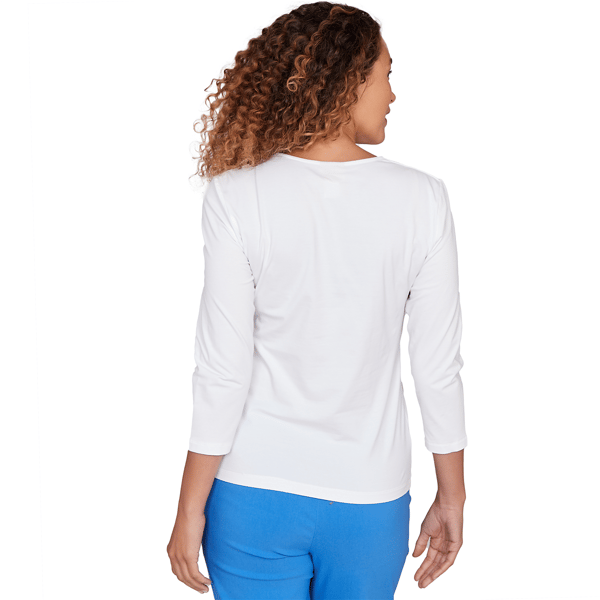 Petite Hearts of Palm Embraceable Blue Square Neck Blouse