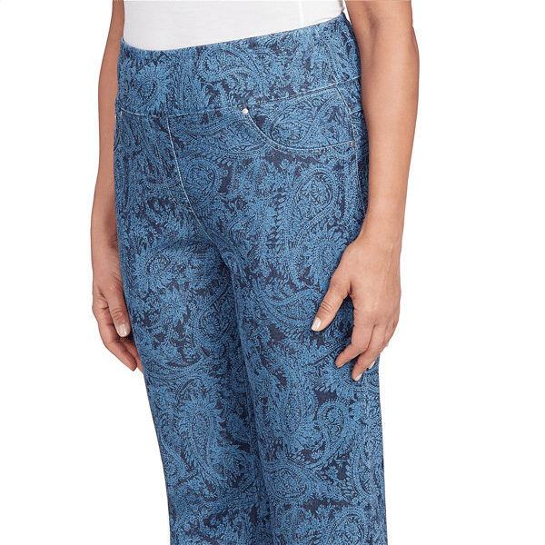 Womens Ruby Rd. Indigo Go Paisley Stretch Denim Pull-On Jeans