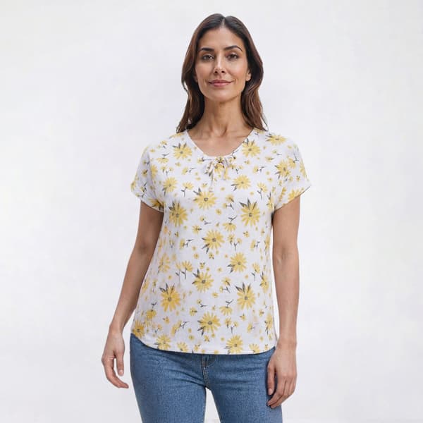 Womens Preswick & Moore(R) Short Sleeve Floral Lace Up Blouse - image 