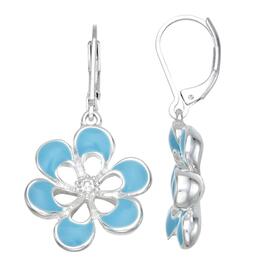 Napier Silver-Tone & Turquoise Flower Drop Leverback Earrings