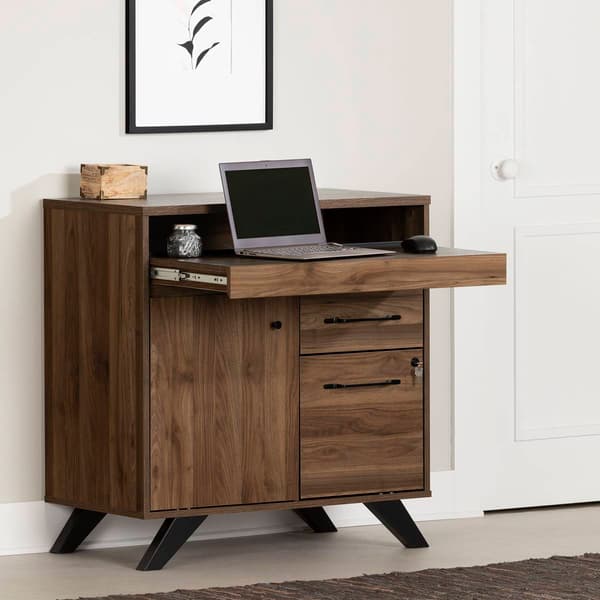 South Shore Flam Natural Walnut Multi-Function Secretary Desk