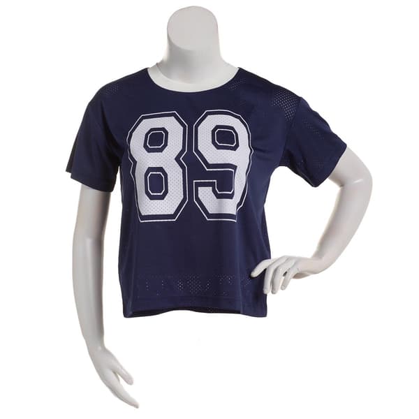 Juniors Plus Eye Candy Boxy Crew Neck Navy & White Jersey Tee - image 