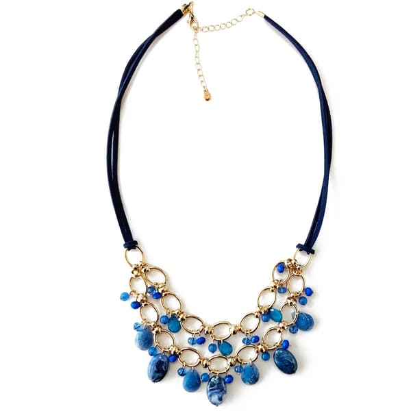 Ashley Cooper&#40;tm&#41; Blue Suede Beaded Necklace with Frontal Chain - image 