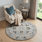 HomeRoots Beige & Blue Wool Floral Hand-Woven Round Rug - image 1