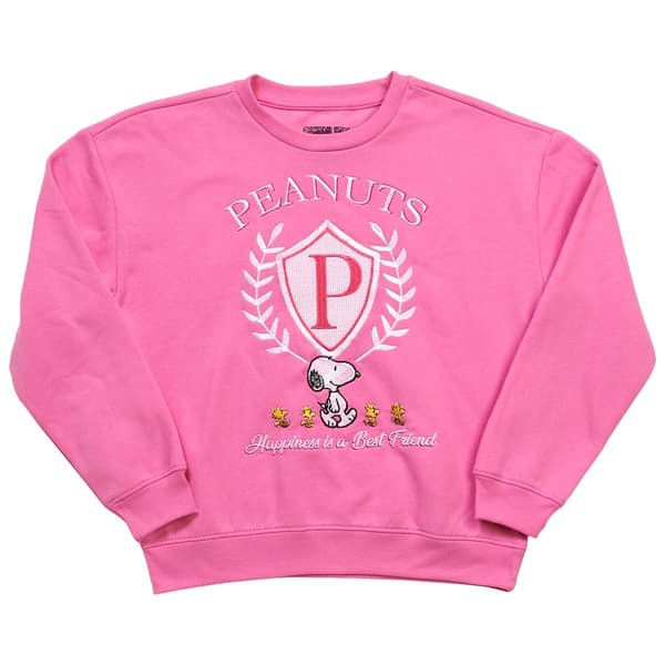 Girls (7-16) Peanuts Embroidered Long Sleeve Crew Sweatshirt