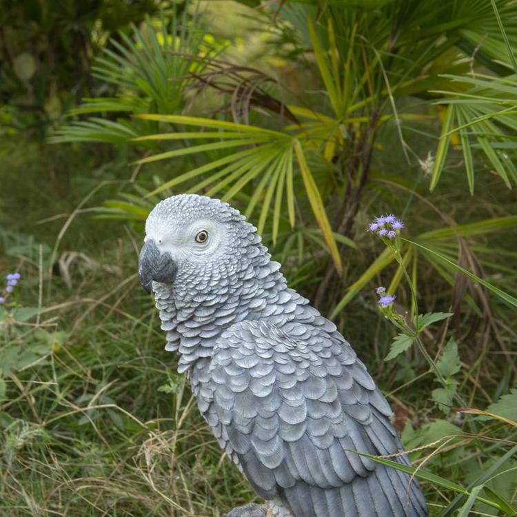 Hi-Line Gift Gabon Parrot On Stump Garden Statue