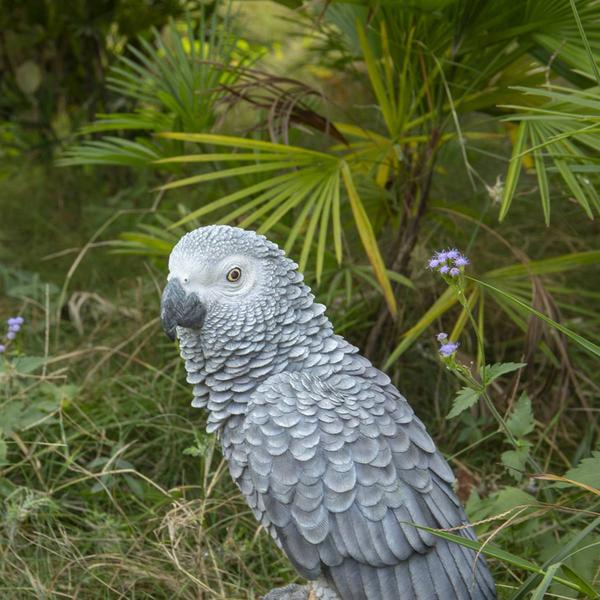 Hi-Line Gift Gabon Parrot On Stump Garden Statue