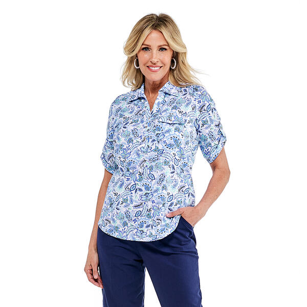 Womens Emily Daniels Elbow Sleeve One Pocket Paisley Henley - image 